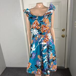Vintage 70s Simon Sez Women's Dress Cotton Hawaiian Floral 11/12 USA P2